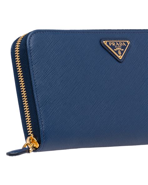 prada wallet zip around travel large saffiano bluette blue|Bluette Large Saffiano Leather Wallet .